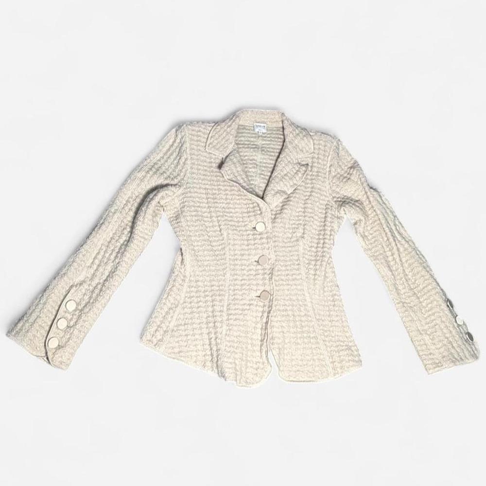 Armani Collezioni Textured Knit Tailored Blazer Women 8 Cream 100% Wool